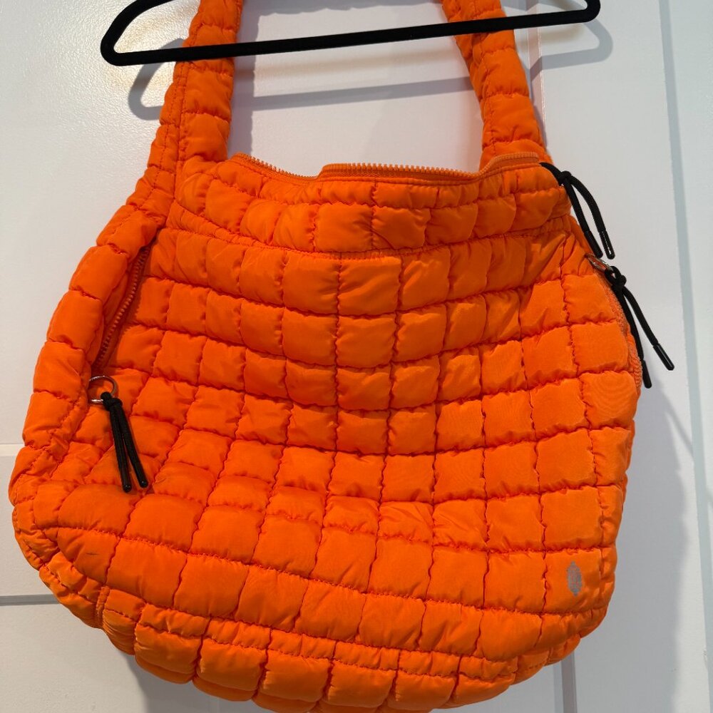 Like New Free People Quilted Carryall Electric Orange EUC